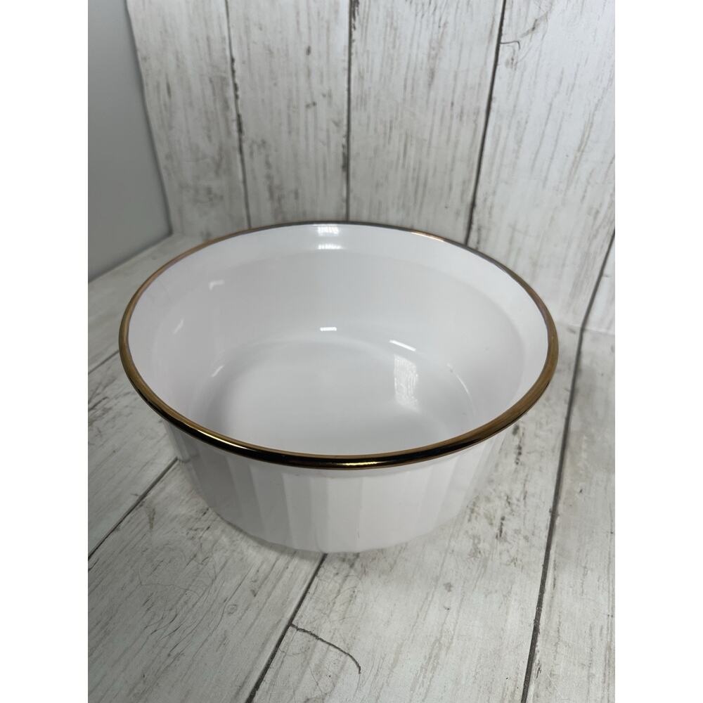 Corning Ware 7.5” Gold Rimmed Soufflé Casserole Dish Oven To Table F-5-b